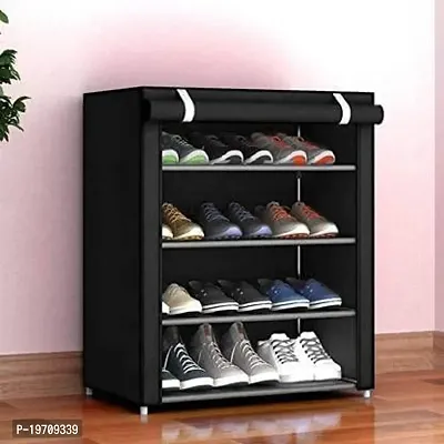 4 Layer Heavy Duty Plastic Book/Shoe/Cloth Foldable Rack for Anywhere Use Black Color-thumb0