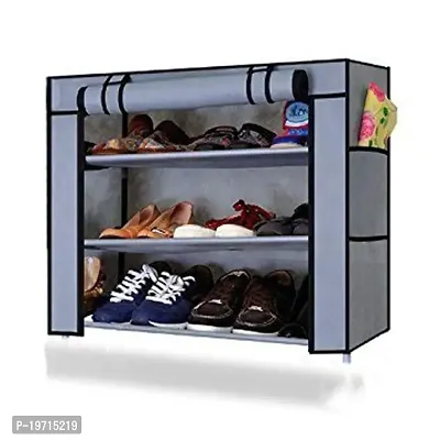 3 Layer Heavy Duty Plastic Book/Shoe/Cloth Foldable Rack for Anywhere Use Grey Color-thumb0