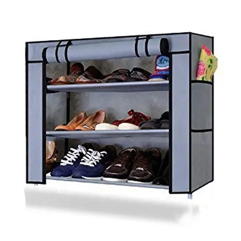 3 Layer Heavy Duty Plastic Book/Shoe/Cloth Foldable Rack for Anywhere Use Grey Color
