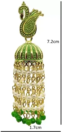 Metal Peacock Jhumki Earring  Green Color-thumb2