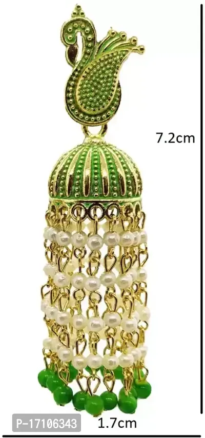 Metal Peacock Jhumki Earring  Green Color-thumb3