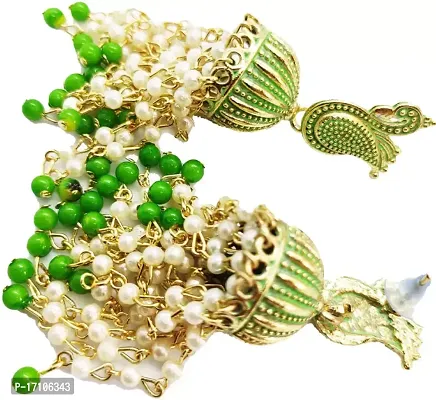 Metal Peacock Jhumki Earring  Green Color-thumb4