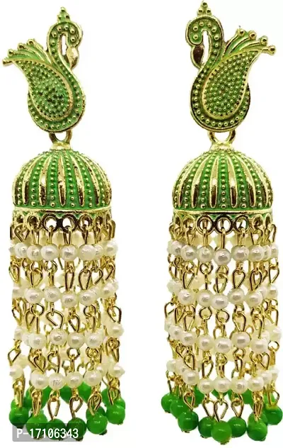 Metal Peacock Jhumki Earring  Green Color-thumb0