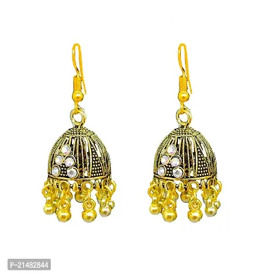 Bollywood Trendy Fashion Oxidized Gold Finish Jhumka Earrings For Women-thumb0
