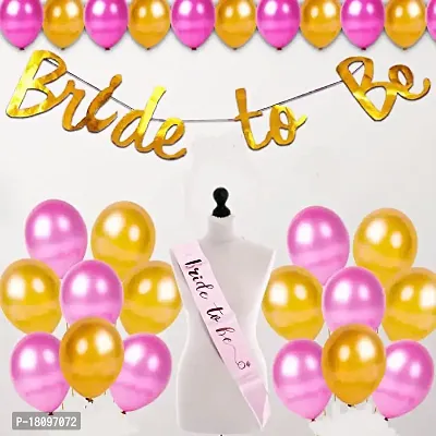 Bride to Be Decoration Set Combo - Pack of 32 Bridal Shower Decorations Kit with Pink and Gold Metallic Balloons, Bride to be Banner, Sash