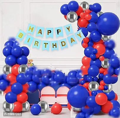 GROOVYWINGS Birthday Decoration Items - 63Pcs Happy Birthday Decoration Kit | Birthday Decoration Items For Boy | Blue and Red Balloons For Decoration | Blue Happy Birthday Banner