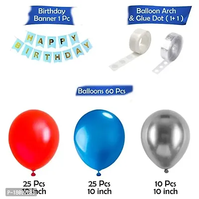 GROOVYWINGS Birthday Decoration Items - 63Pcs Happy Birthday Decoration Kit | Birthday Decoration Items For Boy | Blue and Red Balloons For Decoration | Blue Happy Birthday Banner-thumb2