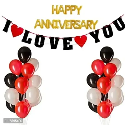 Happy Anniversary Decoration Kit -32 Items Black Red white Combo Set, Balloons, Foil Balloons