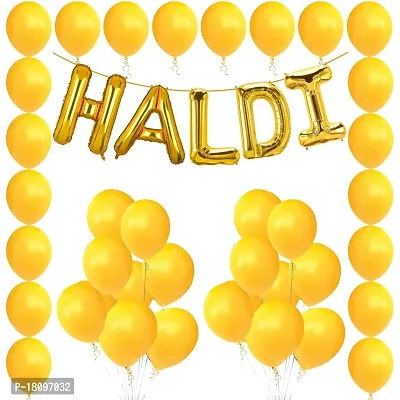 GROOVY DUDZ Haldi Ceremony Decoration,Haldi Ceremony Decoration Kit,1 Set Haldi Foil Balloon And 25 Yellow Balloon Combo Bachelorette Bridal Shower Party (Pack of 26)-thumb2