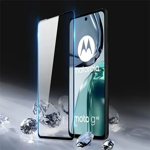 CELZO Full Screen Protection 9H Tempered Glass Screenguard for Motorola Moto G62 (5G) - {Black}