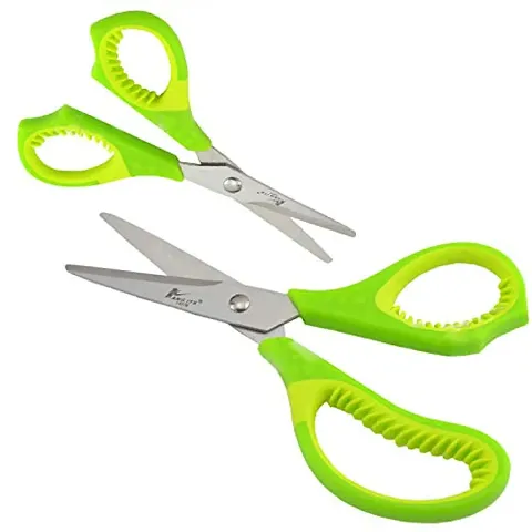 HANGITS Multi-Purpose Scissors Combo 2 Packs 7 inches Bend  5.5 Inches Straight Micro Tips with Soft Gripper Handle for Students, Home, Kitchen  Office