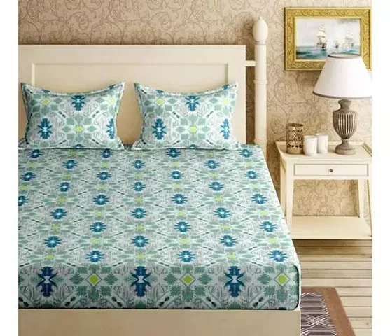 WCX 300TC Cotton Printed Double Bed bedsheet Cotton (90 x 100 inch / 17 x 27 inch) Double bedsheet