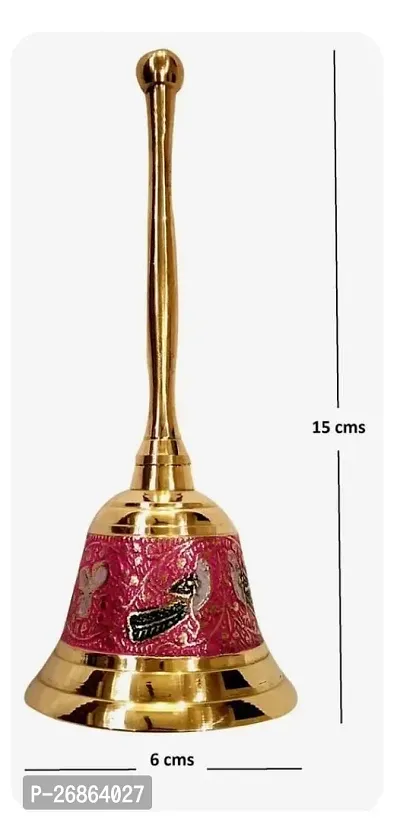 Hindu Hand Held Meenakari Work Bell - Musical Jingle Brass Peacock Design Puja Prayer Ghanti - Indian Hindu Festivals - 6 Inch