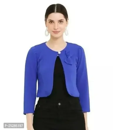 Stylish Blue Cotton Blend Solid Shrugs For Women