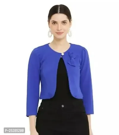 Stylish Blue Crepe Solid Shrugs For Women-thumb0