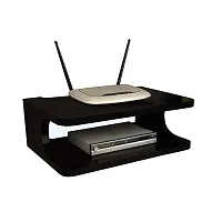 Set top Box Stand | WiFi Router Holder Wooden Wall Shelves | Setup Box Stand for Home | Wall Mount Stylish WiFi Router Holder TV Cabinet Living Room Furniture (Color-Black)-thumb2