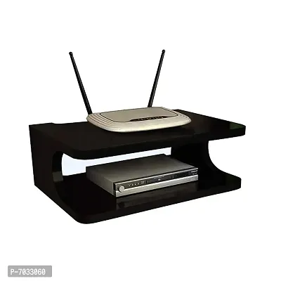 Set top Box Stand | WiFi Router Holder Wooden Wall Shelves | Setup Box Stand for Home | Wall Mount Stylish WiFi Router Holder TV Cabinet Living Room Furniture (Color-Black)-thumb3