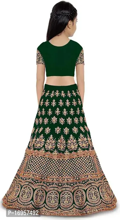 Alluring Green Satin Embroidered Lehenga Cholis For Girls-thumb2