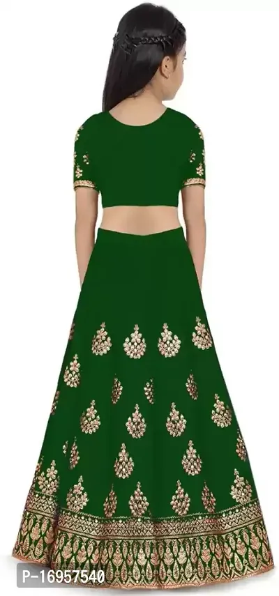 Alluring Green Satin Embroidered Lehenga Cholis For Girls-thumb2