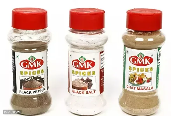 Organic Grinded Black Salt ,Chat Masala and Black Pepper Sprinkler -Pack of 3 - 90 g Each