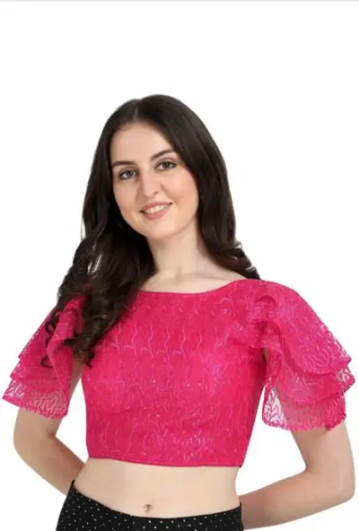 Bhavyam Women's Embroidered & Sequences Work Net Boat Neck Blouse