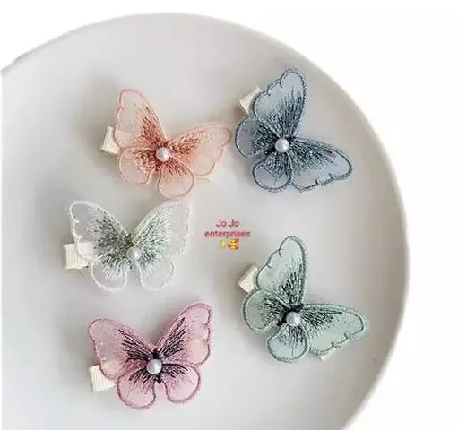 Premium Quality Beautiful Embroidered Fabric Pearl Butterfly Hair Clips Korean Hairpin Clip For Girls And Woman Fancy Hair Clips For Hair Styling Hair Accessories (Pack Of 5)