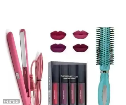 Khatu shyam enterprises Mini Hair Straightener With 4In1 Red Edition Lipstick Roller Comb