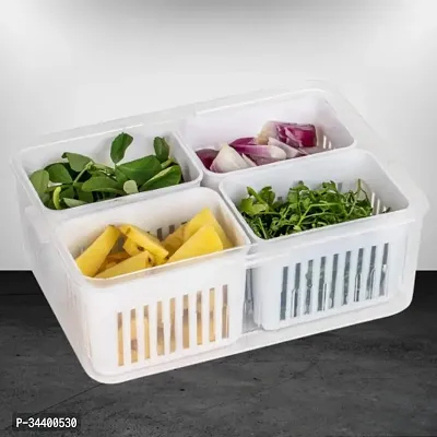 4 Compartment Food Storage Tray Fridge Organizer with Lids for Garlic / Spring Onions  More-thumb0