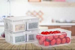 Fridge Storage Box with Dividers 4 Grid Food Serving Tray with Lids for Fruits / Garlic  More-thumb3