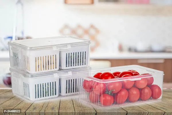 Fridge Storage Box with Dividers 4 Grid Food Serving Tray with Lids for Fruits / Garlic  More-thumb4