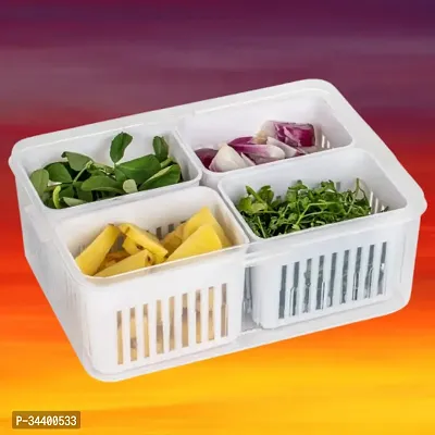 4 Grid Food Storage Tray Fridge Container with Lids for Vegetables / Fruits / and Garlic-thumb0