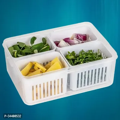 Divided Fridge Storage Tray 4 Grid Organizer with Lids for Spring Onions / Garlic  Fruit-thumb0