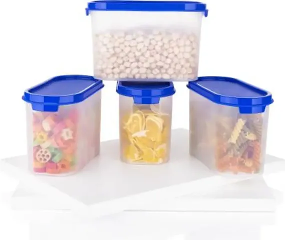 SKY HEART Plastic 1000 Ml Modular Containers Oval Set for Grocry,Rice, Dal, Atta, Flour, Cereals, Pulses, Snacks Set of