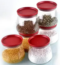 Plastic Handy  Mataka Container Storage Jar  Container 900ML Plastic Cereal Dispenser, Air Tight, Grocery Container, Fridge Container,Tea Coffee  Sugar Container, Spice Container(Red , Pack of 6)-thumb2