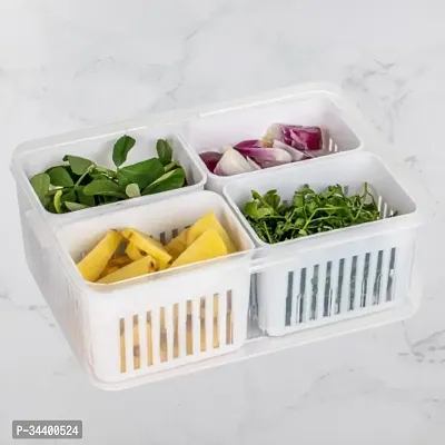 4 Grid Fridge Storage Box Divided Serving Tray with Lids for Produce / Garlic / and More-thumb0