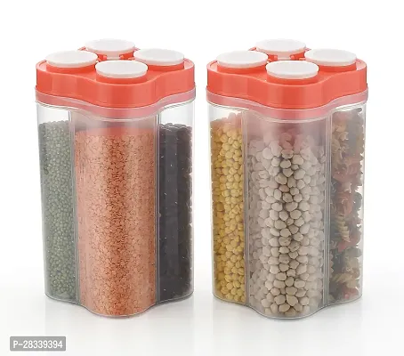 Useful Airtight Transparent Plastic Lock Food Storage 4-Section Containers- Pack Of 2