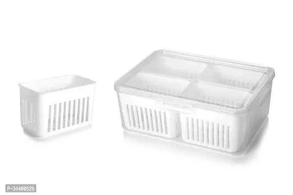 Fridge Storage Container with Dividers 4 Grid Food Tray with Lids for Fresh Produce  Garlic-thumb3