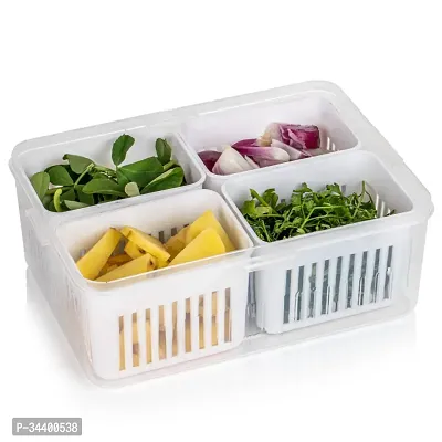 Divided Fridge Organizer Tray 4 Grid Food Storage Box with Lids for Onions / Garlic  Fruits-thumb0