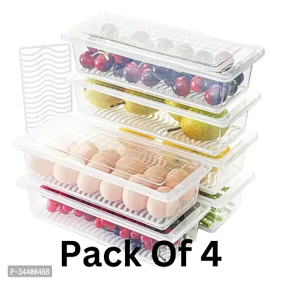 Fridge Storage Box Set with Drain Plate 4 Containers for Fresh Food Organization-thumb0