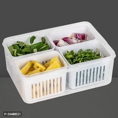 Fridge Storage Tray with Lids 4 Grid Divided Box for Fruits / Garlic  Fresh Produce-thumb0