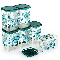 Useful Printed Air Tight Plastic Square Containers Set for Kitchen Storage - 1100ml , Set Of 6-thumb1