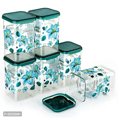 Useful Printed Air Tight Plastic Square Containers Set for Kitchen Storage - 1100ml , Set Of 6-thumb2