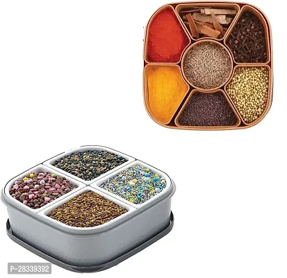 Useful Plastic 4-Section Box with 7-Section Spice Boxes- Pack Of 2-thumb0