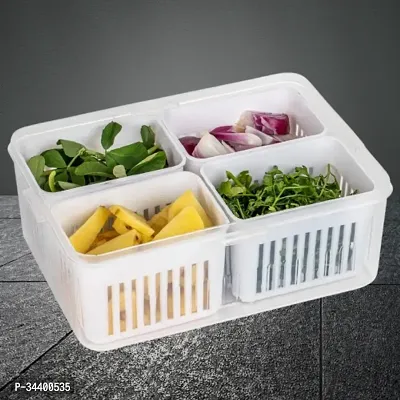 Multi Compartment Storage Tray 4 Grid Fridge Box with Lids for Fresh Food Organization-thumb0