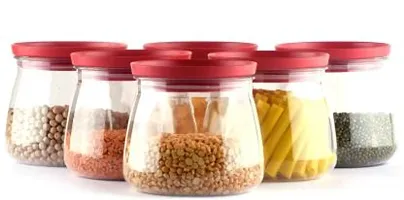 Plastic Handy  Mataka Container Storage Jar  Container 900ML Plastic Cereal Dispenser, Air Tight, Grocery Container, Fridge Container,Tea Coffee  Sugar Container, Spice Container(Red , Pack of 6)-thumb3