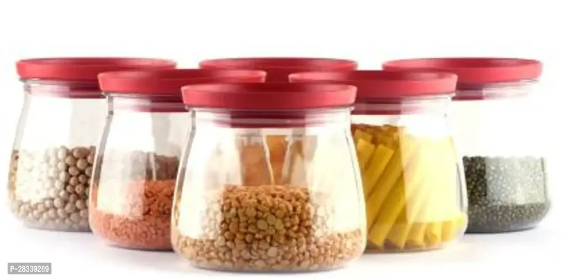 Plastic Handy  Mataka Container Storage Jar  Container 900ML Plastic Cereal Dispenser, Air Tight, Grocery Container, Fridge Container,Tea Coffee  Sugar Container, Spice Container(Red , Pack of 6)-thumb4