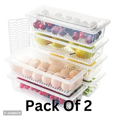 Fridge Storage Box Set with Drain Plate 2 Containers for Fresh Food Organization