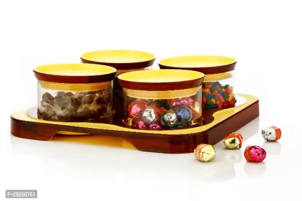 Classic Multipurpose Bowl with Tray Set For Decorative Serving- 4 Bowls, 1 Tray