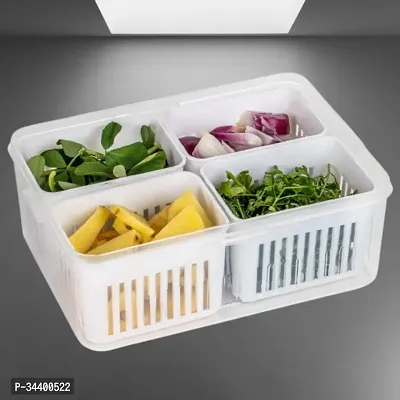 Fridge Storage Box with Dividers 4 Grid Food Serving Tray with Lids for Fruits / Garlic  More-thumb0