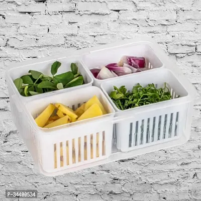 Fridge Storage Box Divided 4 Grid Tray with Lids for Storing Garlic / Spring Onions  Fruits-thumb0